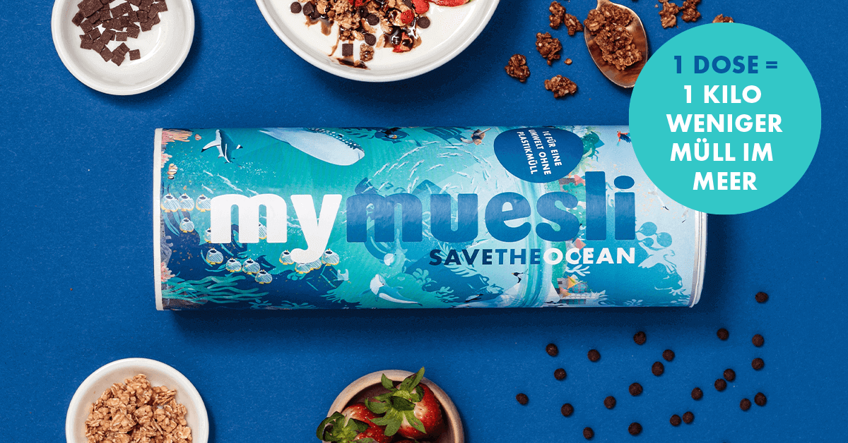 Save the Ocean Muesli Dose mit Design in Blautoenen mit Meerestieren 