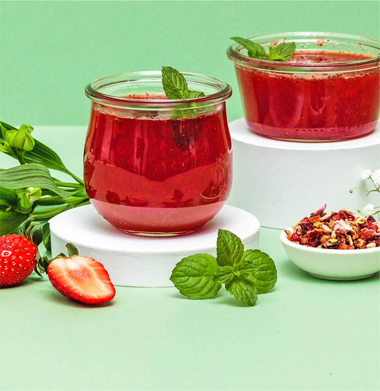 Erdbeer Minze Marmelade mit Strawberry Bliss Früchtetee