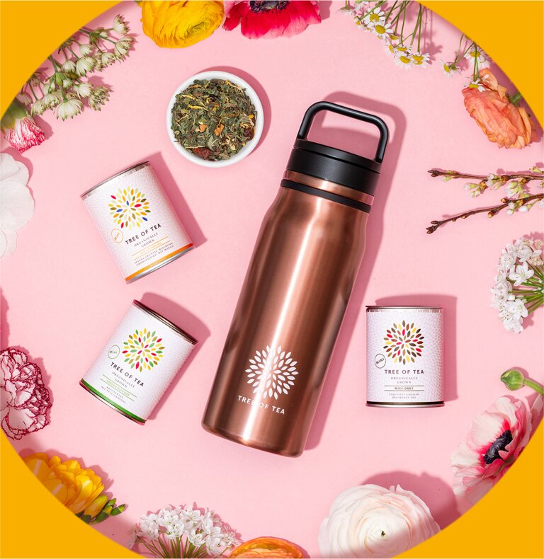 Tree of Tea Thermo Bottle 2go Set mit 3 Tee Minis: Miss Grey, Purple Melody und Red Ruby